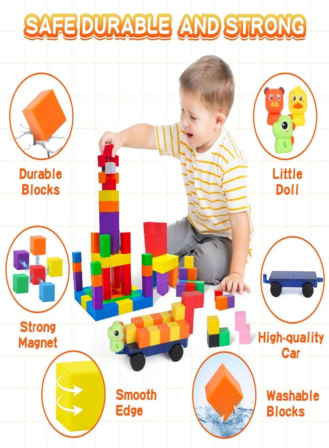LONEEDY 60-Pack Magnetic Building Block Set with Animal Figures & Magnetic Cart - Magnet Constructions Cubes Educational STEM Toy for Kids 3-8 Years (Color Mixing-60PCS) - Image 3